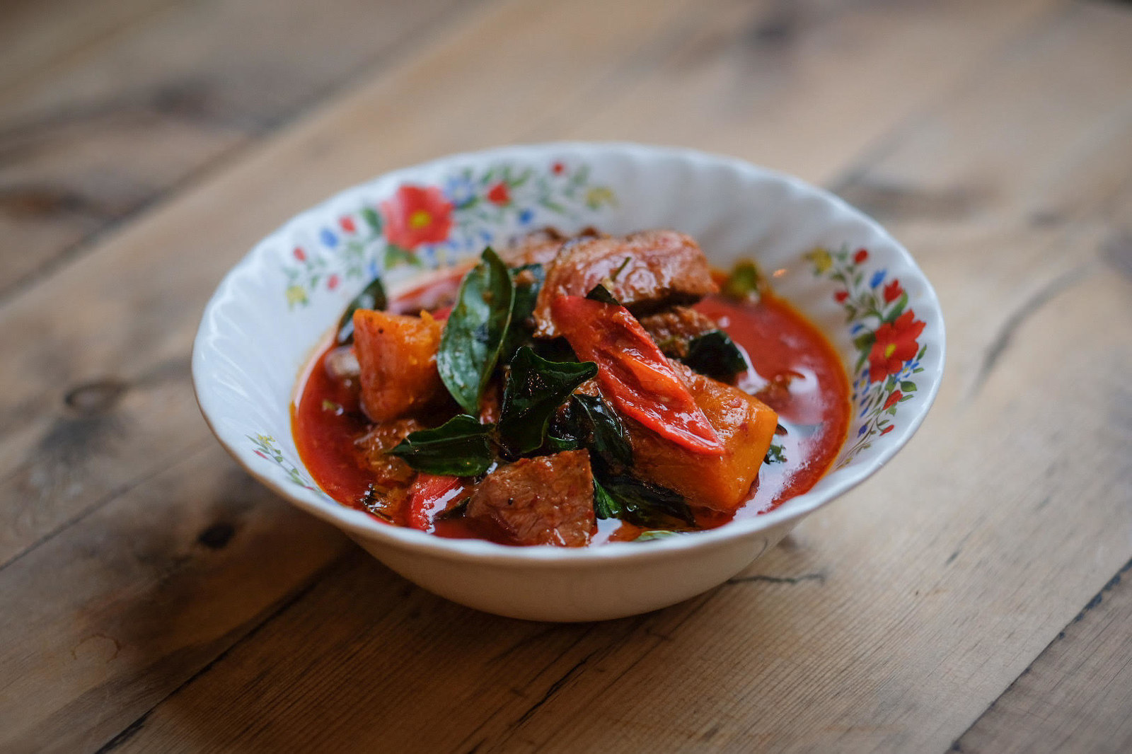 gaeng daeng neua red curry of grilled beef squash and Thai basil